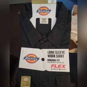DICKIES MEN'S 3XLG LONG SLEEVE FLEX BLACK.RESISTS WRINKLES